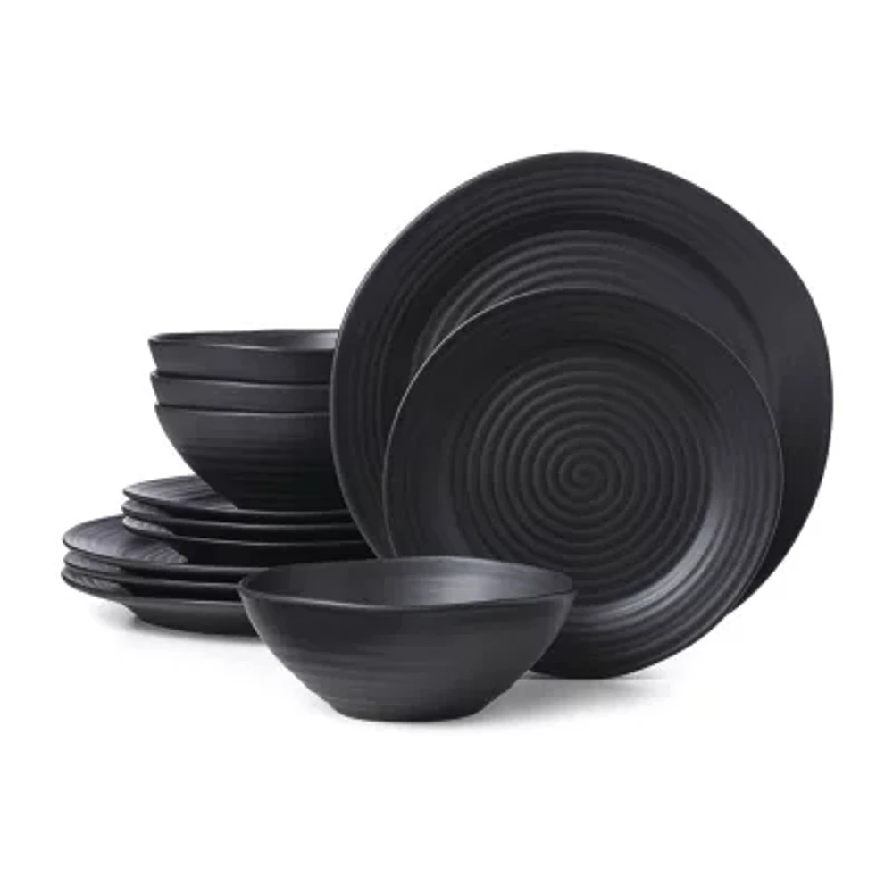 Oneida Ridge Black 12-pc. Stoneware Dinnerware Set