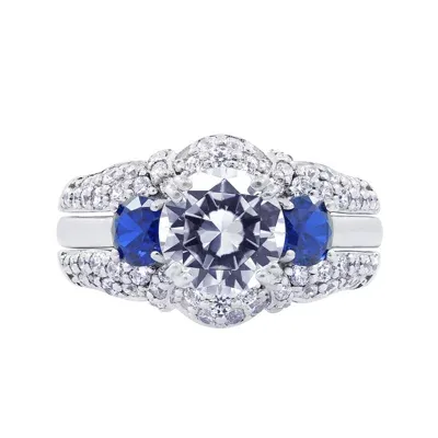 DiamonArt® Womens Cubic Zirconia & Simulated Blue Sapphire Sterling Silver Bridal Set