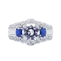 DiamonArt® Womens Cubic Zirconia & Simulated Blue Sapphire Sterling Silver Bridal Set