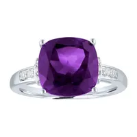 Womens Genuine Purple Amethyst 10K Gold Cocktail Ring