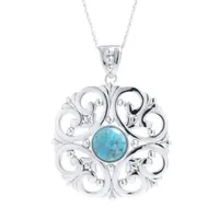 Womens Enhanced Blue Turquoise Sterling Silver Pendant Necklace