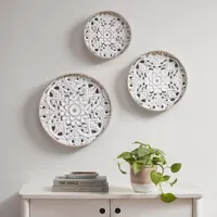 Madison Park Medallion White Floral Carved Wood 3-pc. Framed Wall Art Sets