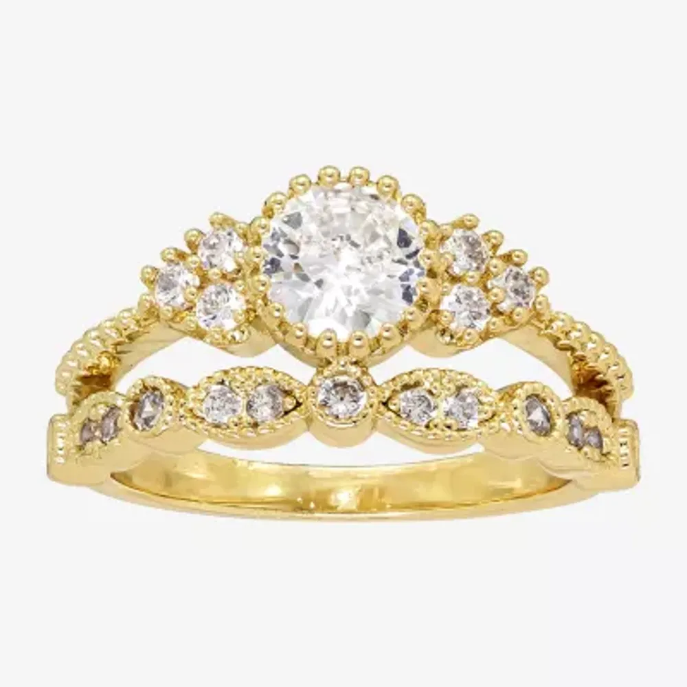 Sparkle Allure 2-pc. Cubic Zirconia Pure Silver Over Brass Moon Bridal Set