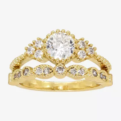 Sparkle Allure 2-pc. Cubic Zirconia Pure Silver Over Brass Moon Bridal Set