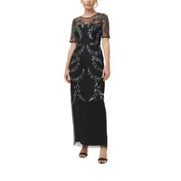 Papell Boutique Short Sleeve Beaded Evening Gown