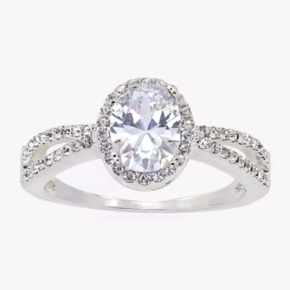 Sparkle Allure Cubic Zirconia Pure Silver Over Brass Oval Halo Engagement Ring