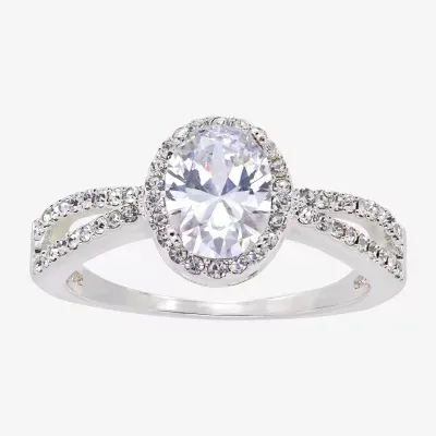 Sparkle Allure Cubic Zirconia Pure Silver Over Brass Oval Halo Engagement Ring