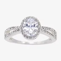 Sparkle Allure Cubic Zirconia Pure Silver Over Brass Oval Halo Engagement Ring