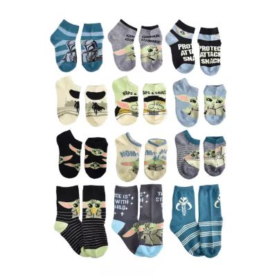 Mandalorian Little & Big Boys 12 Pair Multi-Pack No Show Socks