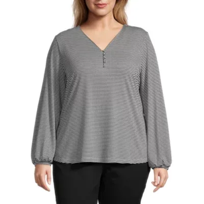 Liz Claiborne Plus Womens V Neck Long Sleeve Blouse