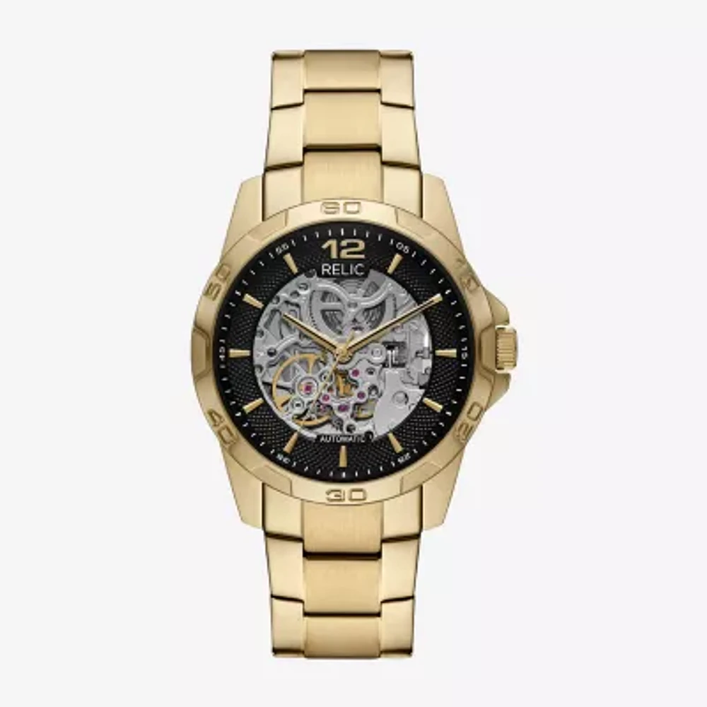 Relic By Fossil Mens Automatic Gold Tone Stainless Steel Bracelet Watch Zr16033