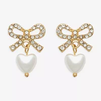 Mixit Gold Tone Glass Simulated Pearl Bow Heart Drop Earrings