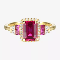 Womens Lab Created Red Ruby 14K Gold Over Silver Cocktail Ring