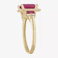 Womens Lab Created Red Ruby 14K Gold Over Silver Cocktail Ring