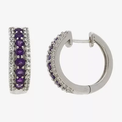 Genuine Purple Amethyst Sterling Silver 21.5mm Hoop Earrings