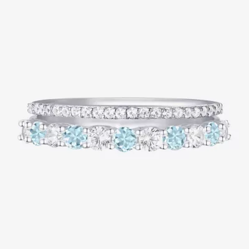 Womens Blue Aquamarine Sterling Silver Stackable Ring