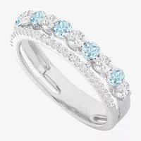 Womens Blue Aquamarine Sterling Silver Stackable Ring