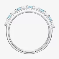 Womens Blue Aquamarine Sterling Silver Stackable Ring