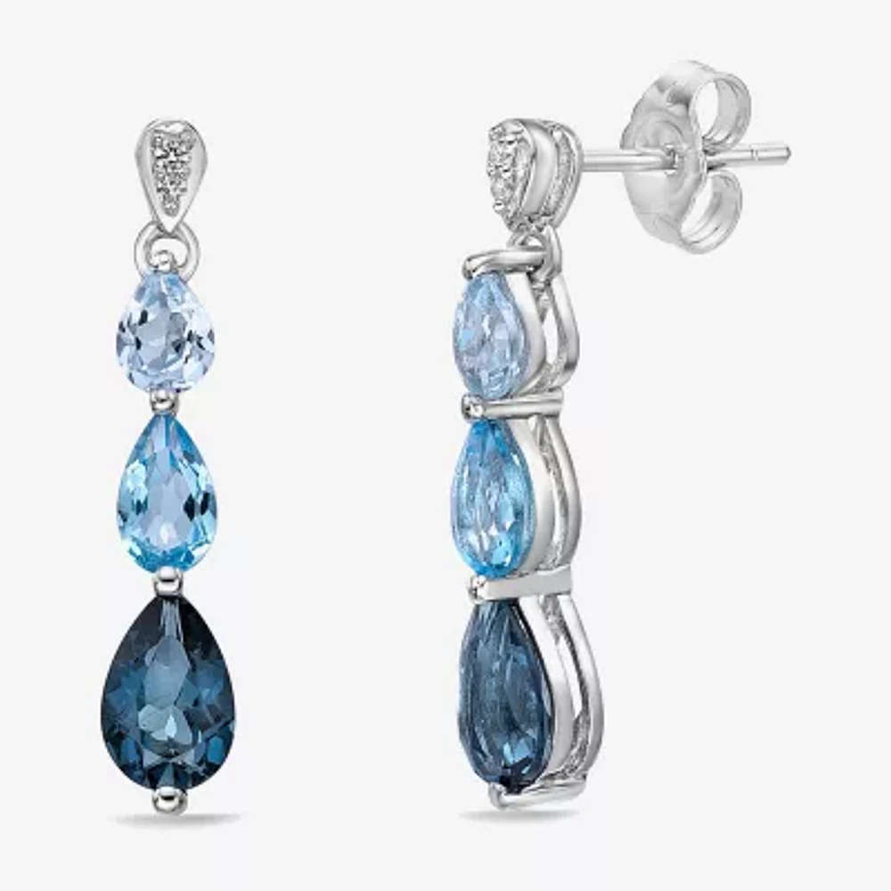 Genuine Blue Topaz Sterling Silver Pear Drop Earrings