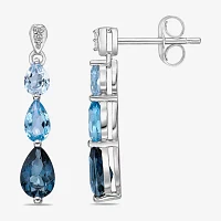 Genuine Blue Topaz Sterling Silver Pear Drop Earrings