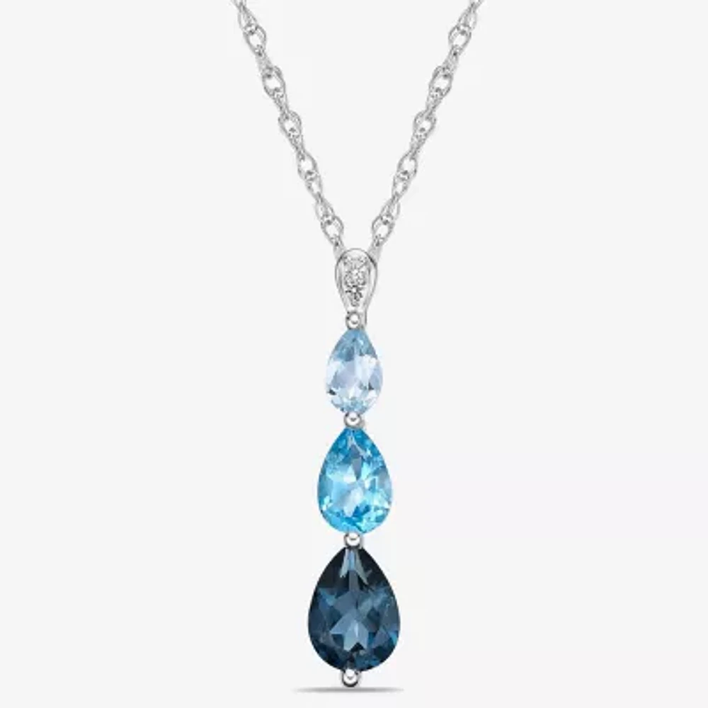 Womens Genuine Blue Topaz Sterling Silver Pear Pendant Necklace