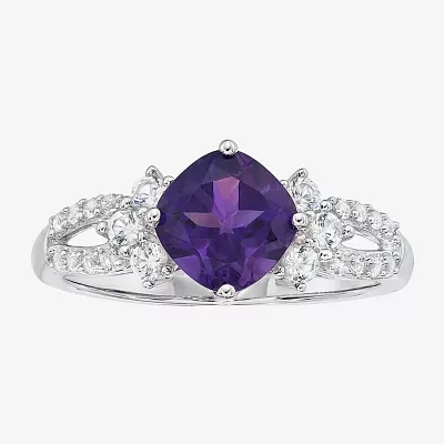 Womens Genuine Purple Amethyst Sterling Silver Cocktail Ring