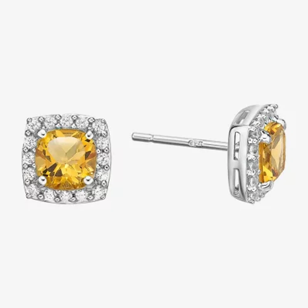 Genuine Yellow Citrine Sterling Silver Stud Earrings