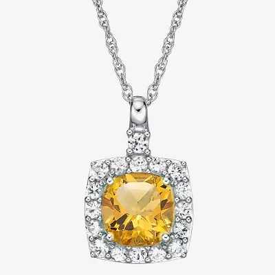 Womens Genuine Yellow Citrine Sterling Silver Pendant Necklace