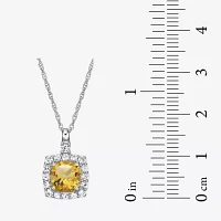 Womens Genuine Yellow Citrine Sterling Silver Pendant Necklace