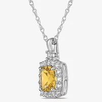 Womens Genuine Yellow Citrine Sterling Silver Pendant Necklace