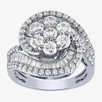 Diamond Blossom (G / Si2) Womens 2 CT. T.W. Lab Grown White 10K Gold Round Cluster Side Stone Cocktail Ring