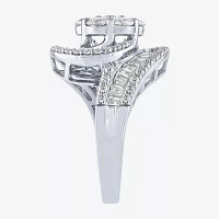 Diamond Blossom (G / Si2) Womens 2 CT. T.W. Lab Grown White 10K Gold Round Cluster Side Stone Cocktail Ring