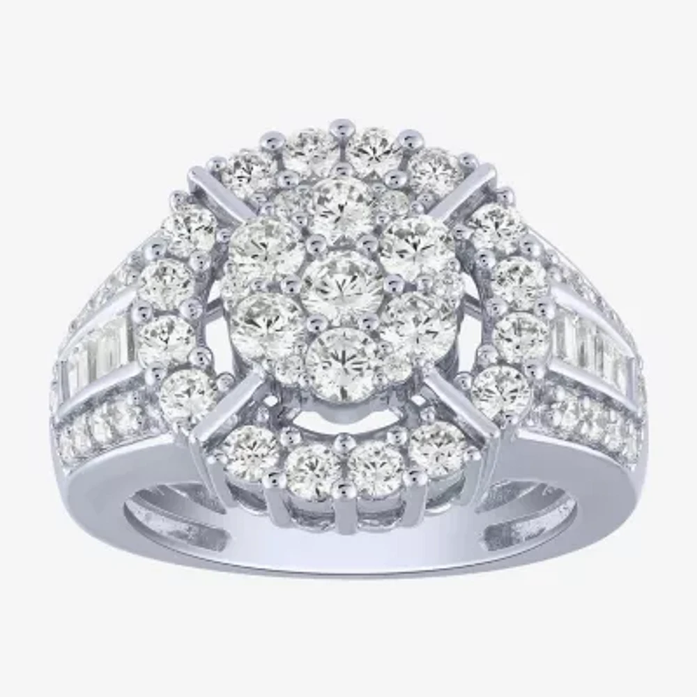 Diamond Blossom (G / Si2) Womens 2 CT. T.W. Lab Grown White 10K Gold Round Cocktail Ring