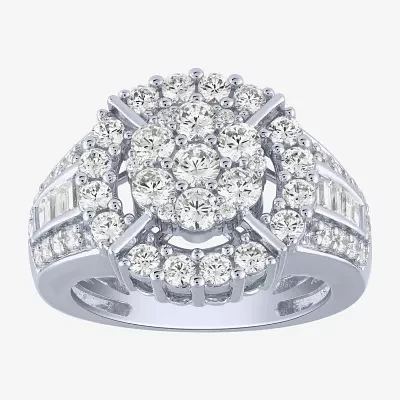 Diamond Blossom (G / Si2) Womens 2 CT. T.W. Lab Grown White 10K Gold Round Cocktail Ring