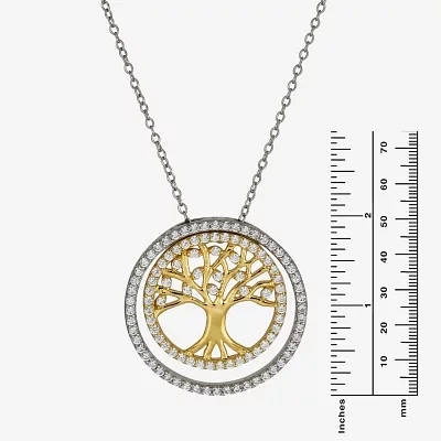 18K Gold over Silver 3-in-1 Cubic Zirconia Tree of Life Necklace