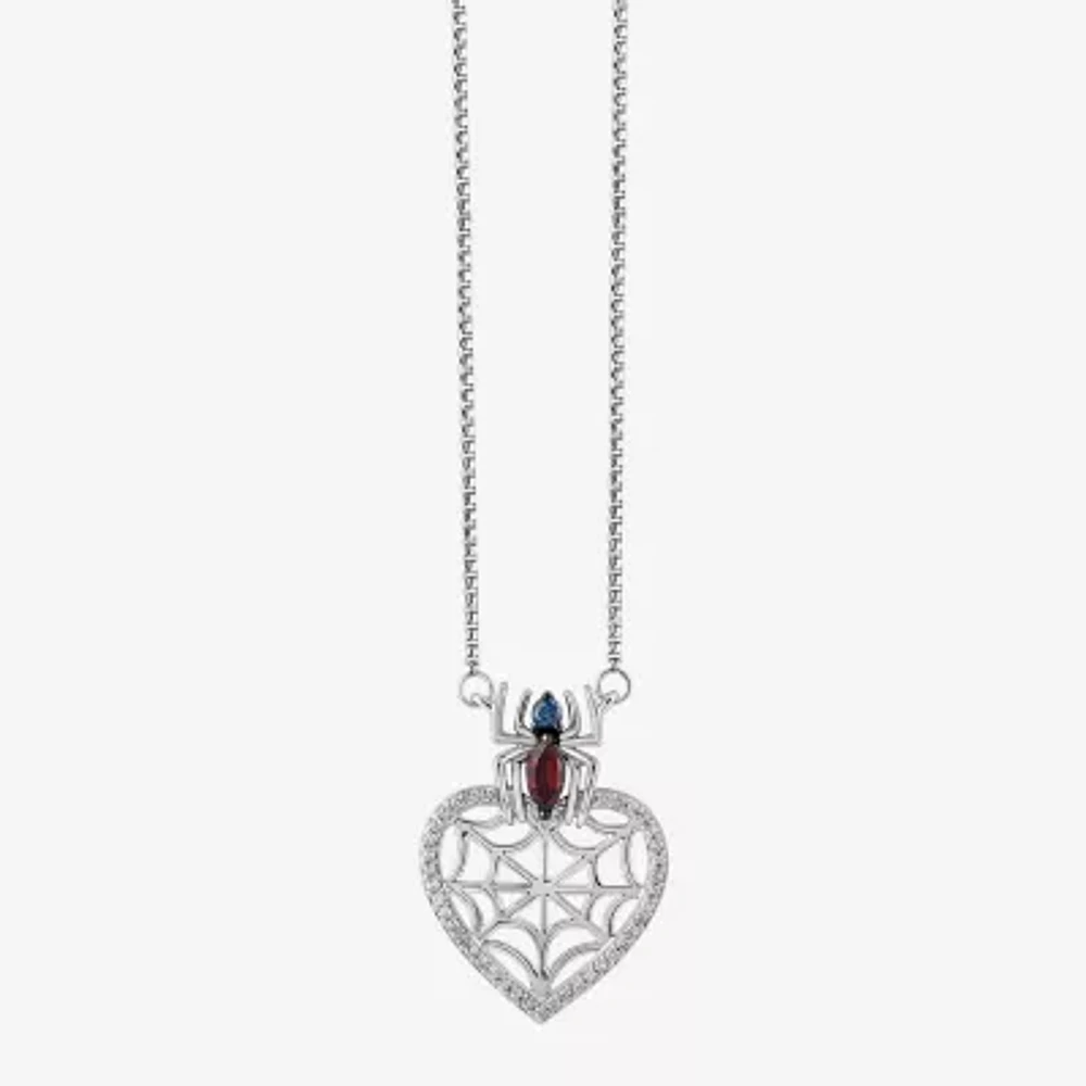 Marvel Fine Jewelry Womens 1/6 CT. T.W. Genuine Red Garnet Sterling Silver Marquise Spiderman Pendant Necklace