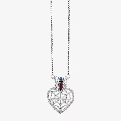 Marvel Fine Jewelry Womens 1/6 CT. T.W. Genuine Red Garnet Sterling Silver Marquise Spiderman Pendant Necklace