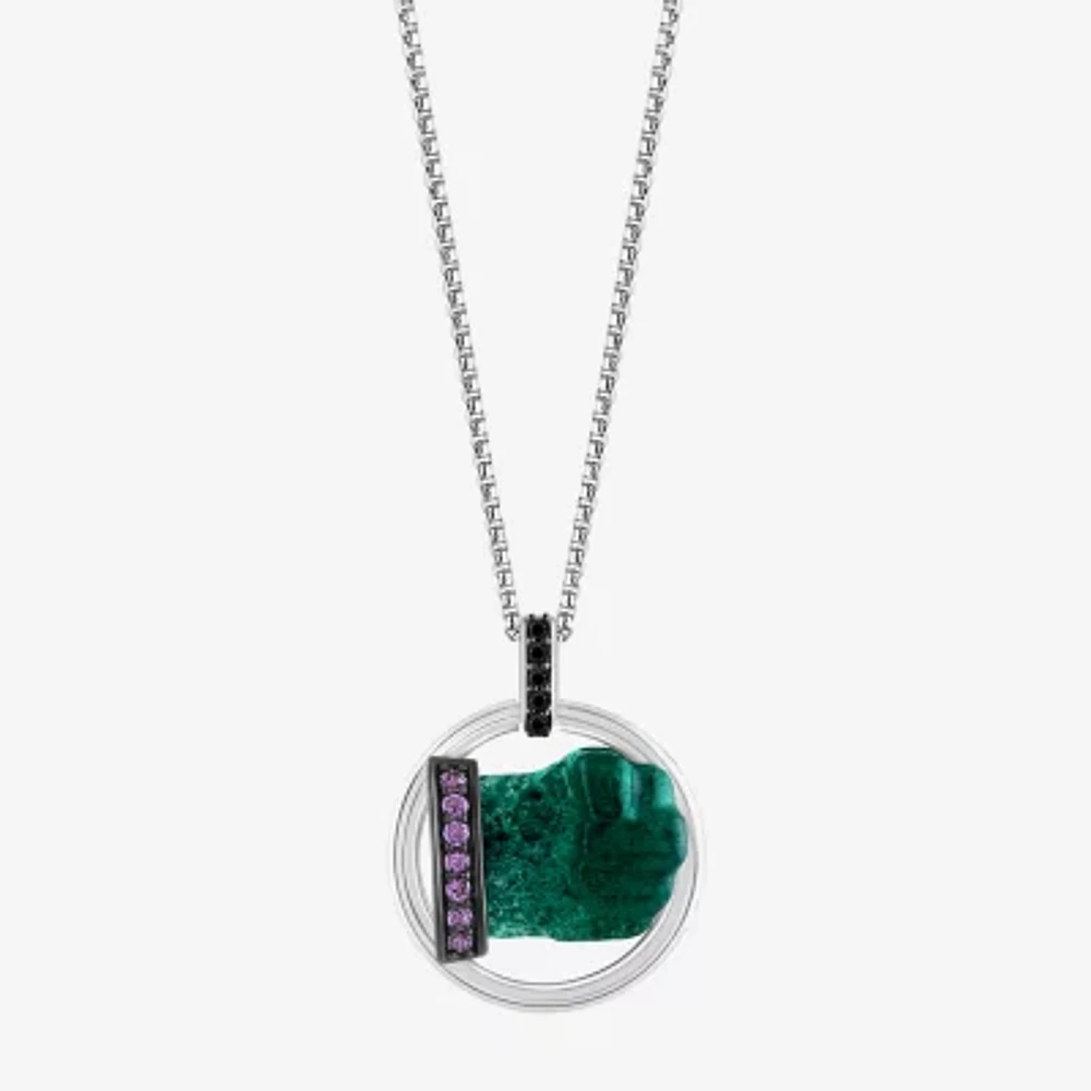 Marvel Fine Jewelry Womens Diamond Accent Genuine Green Aventurine Sterling Silver Round Hulk Pendant Necklace