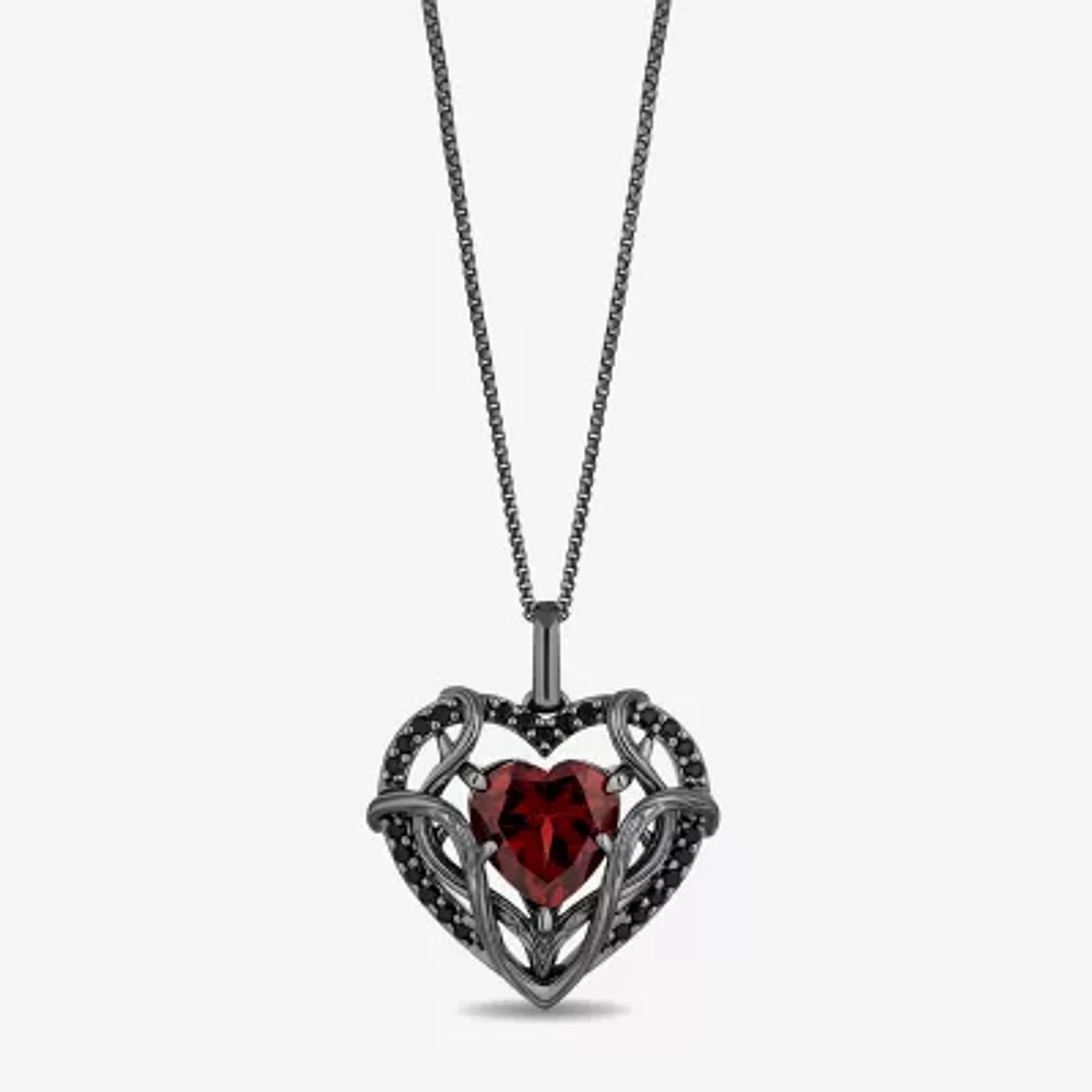 Enchanted Disney Fine Jewelry Villains Womens 1/5 CT. Genuine Red Garnet Sterling Silver Heart Evil Queen Pendant Necklace