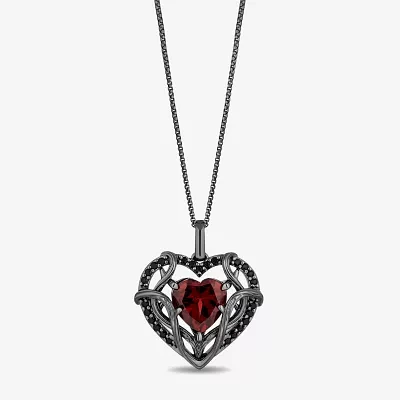 Enchanted Disney Fine Jewelry Villains Womens 1/5 CT. Genuine Red Garnet Sterling Silver Heart Evil Queen Pendant Necklace