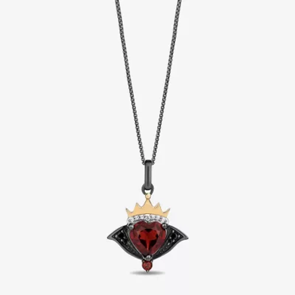 Enchanted Disney Fine Jewelry Villains Womens Diamond Accent Genuine Red Garnet 14K Gold Over Silver Crown Heart Evil Queen Pendant Necklace