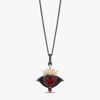 Enchanted Disney Fine Jewelry Villains Womens Diamond Accent Genuine Red Garnet 14K Gold Over Silver Crown Heart Evil Queen Pendant Necklace