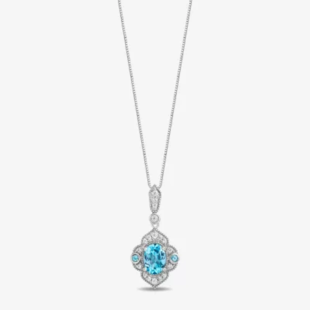 Enchanted Disney Fine Jewelry Womens 1/6 CT. T.W. Genuine Blue Topaz Sterling Silver Aladdin Jasmine Pendant Necklace