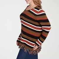 Hearts Of Palm Plus Womens Round Neck Long Sleeve Striped Pullover Sweater