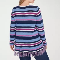 Hearts Of Palm Plus Womens Long Sleeve Striped Pullover Sweater