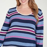 Hearts Of Palm Plus Womens Long Sleeve Striped Pullover Sweater