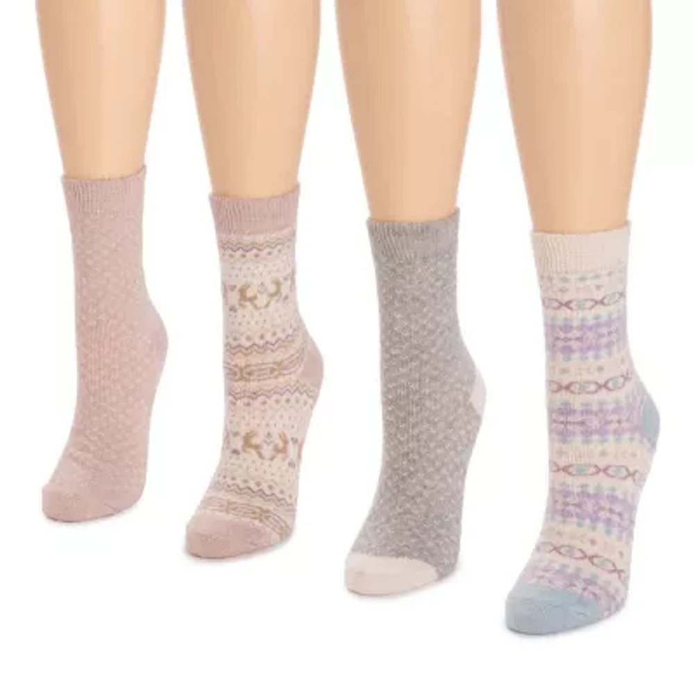 Muk Luks Holiday Womens 4 Pair Boot Socks