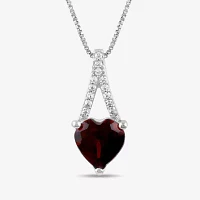 Womens Genuine Red Garnet Sterling Silver Heart Pendant Necklace