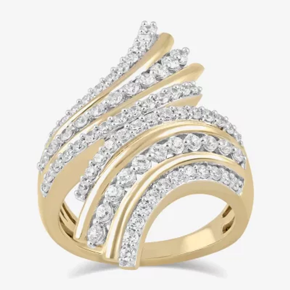 (H / I1-I2) Womens 1 CT. T.W. Lab Grown White Diamond 14K Gold Over Silver Bypass Cocktail Ring