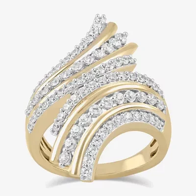 (H / I1-I2) Womens 1 CT. T.W. Lab Grown White Diamond 14K Gold Over Silver Bypass  Cocktail Ring